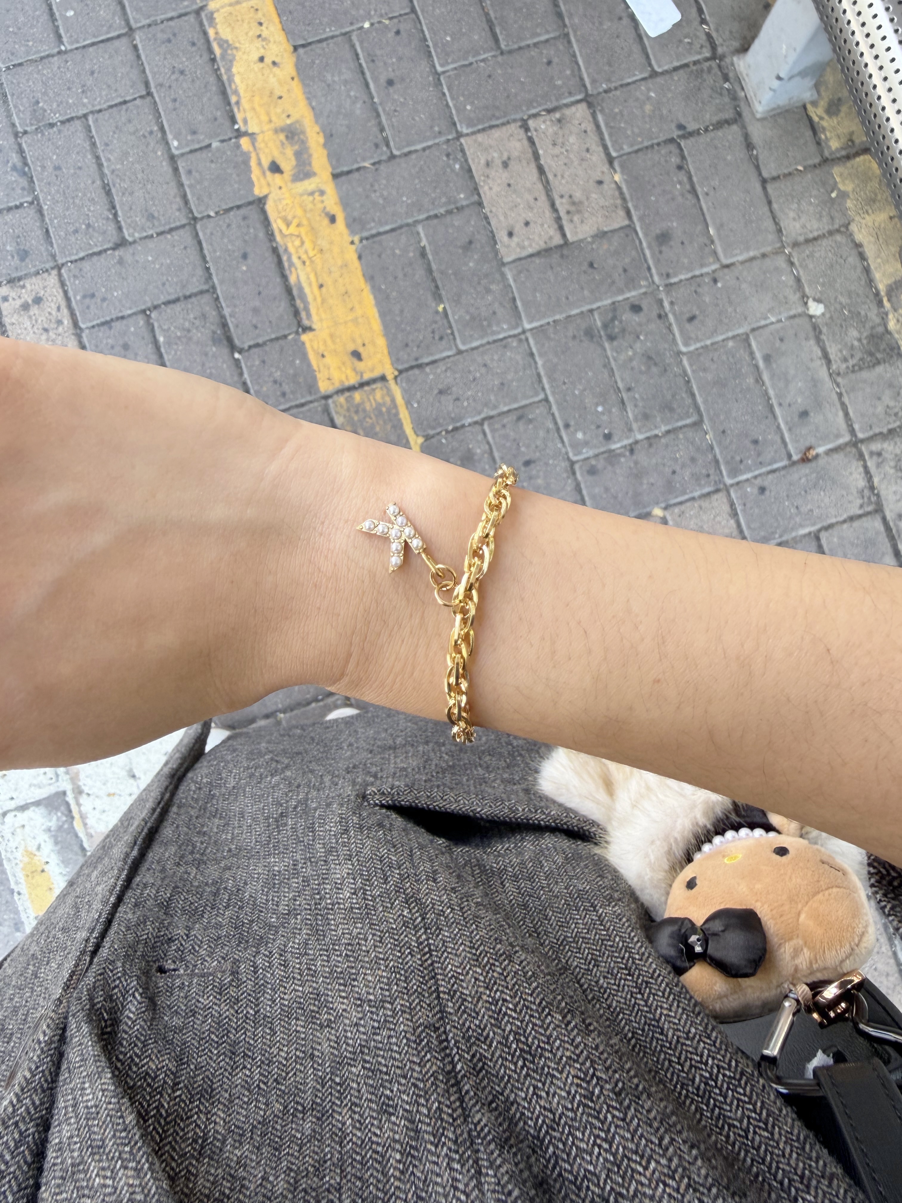 復古珍珠字母手鍊/頸鍊 金色8mm鍊