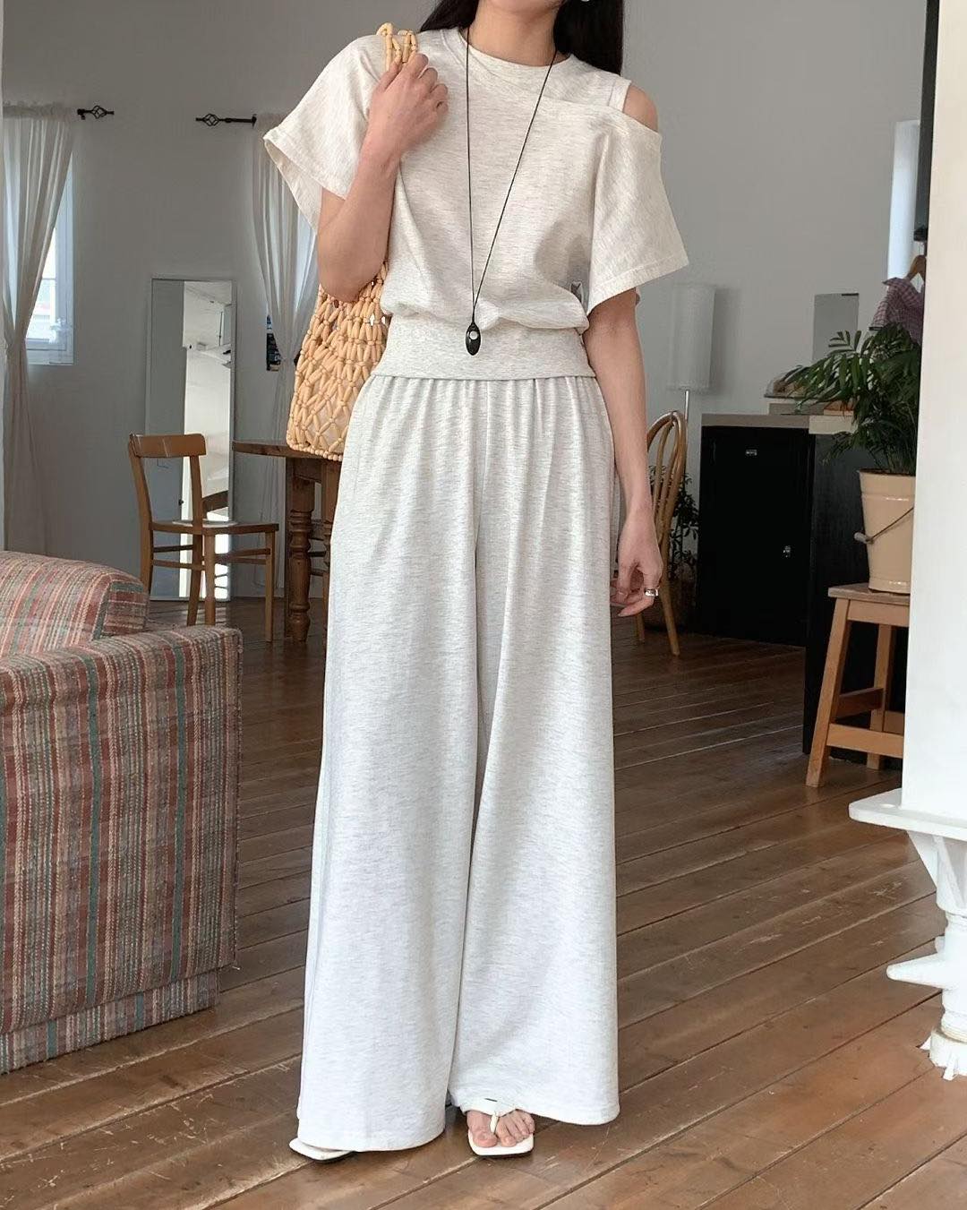 不對稱露肩長褲 Set