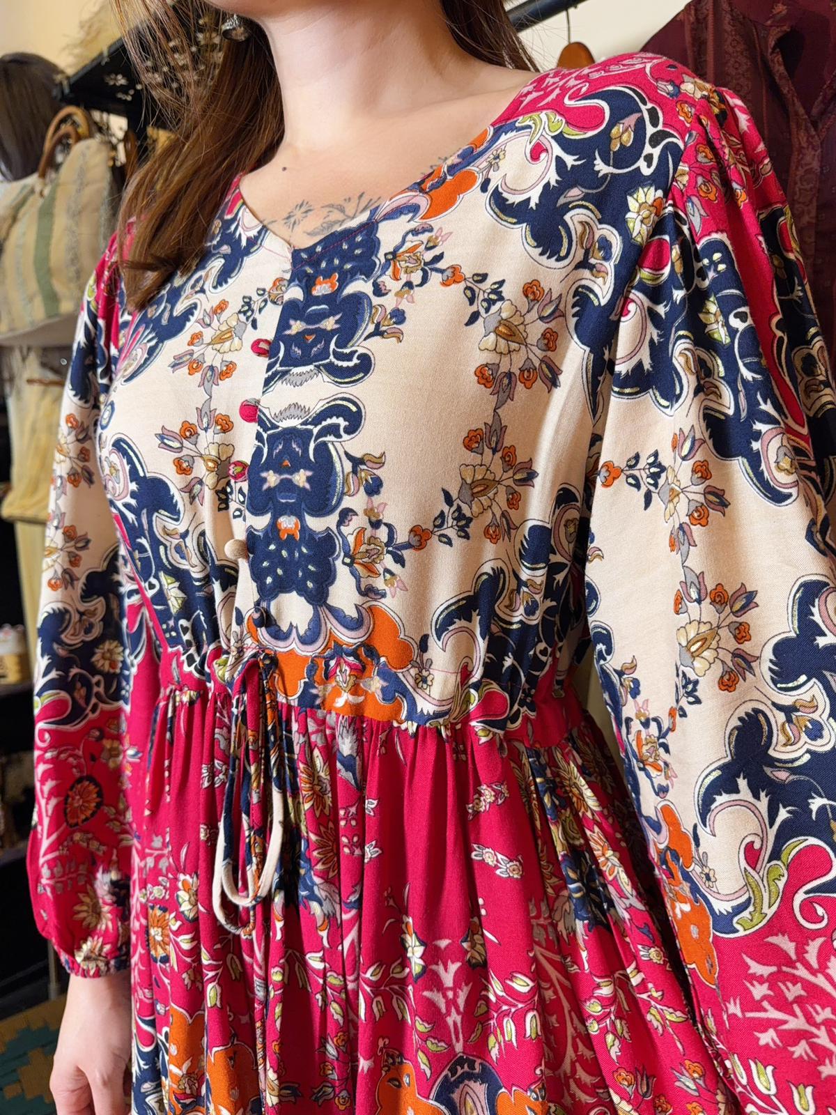 Colourful V-Neck Rubberband Sleeve Short OP 33" #1495