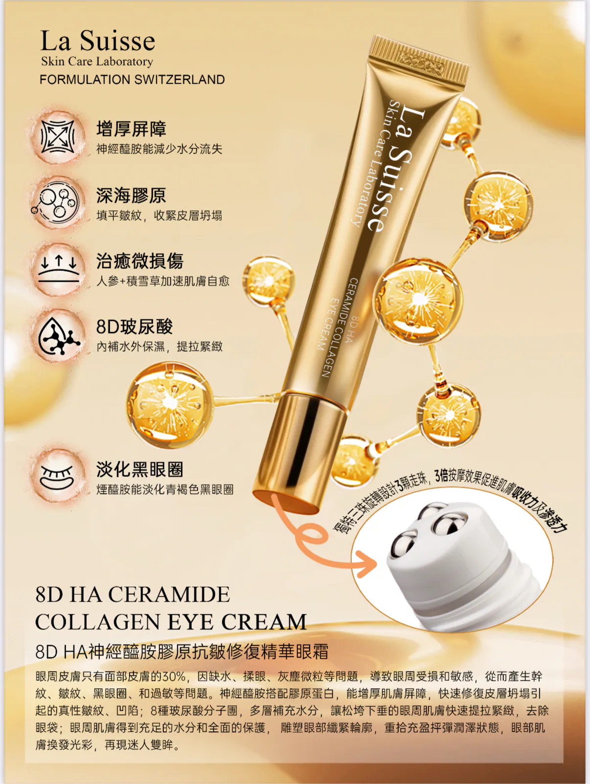 [美容展優惠✨] La Suisse 8D HA神經醯胺膠原抗皺修復精華眼霜