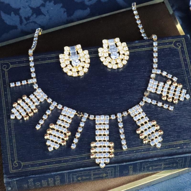Vintage C.a. 1970-80s Czechoslovakian Powder Blue Rhinestone Evening Necklace- New Old Stock(MZ047)