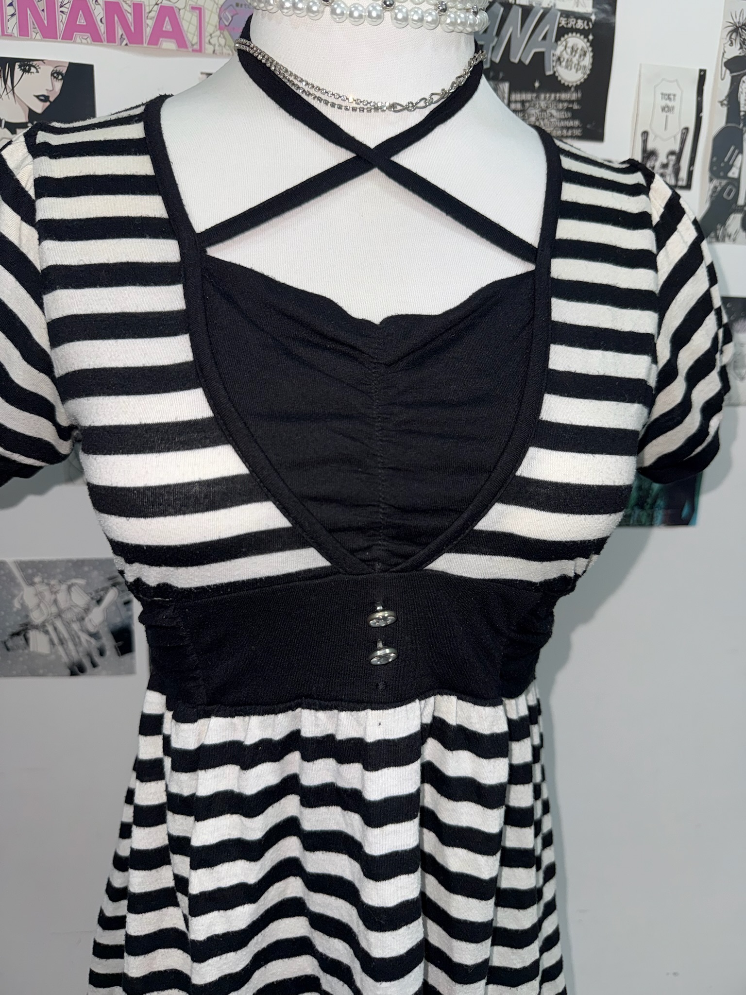 Criss-Cross Neck 2-in-1 Striped Dress