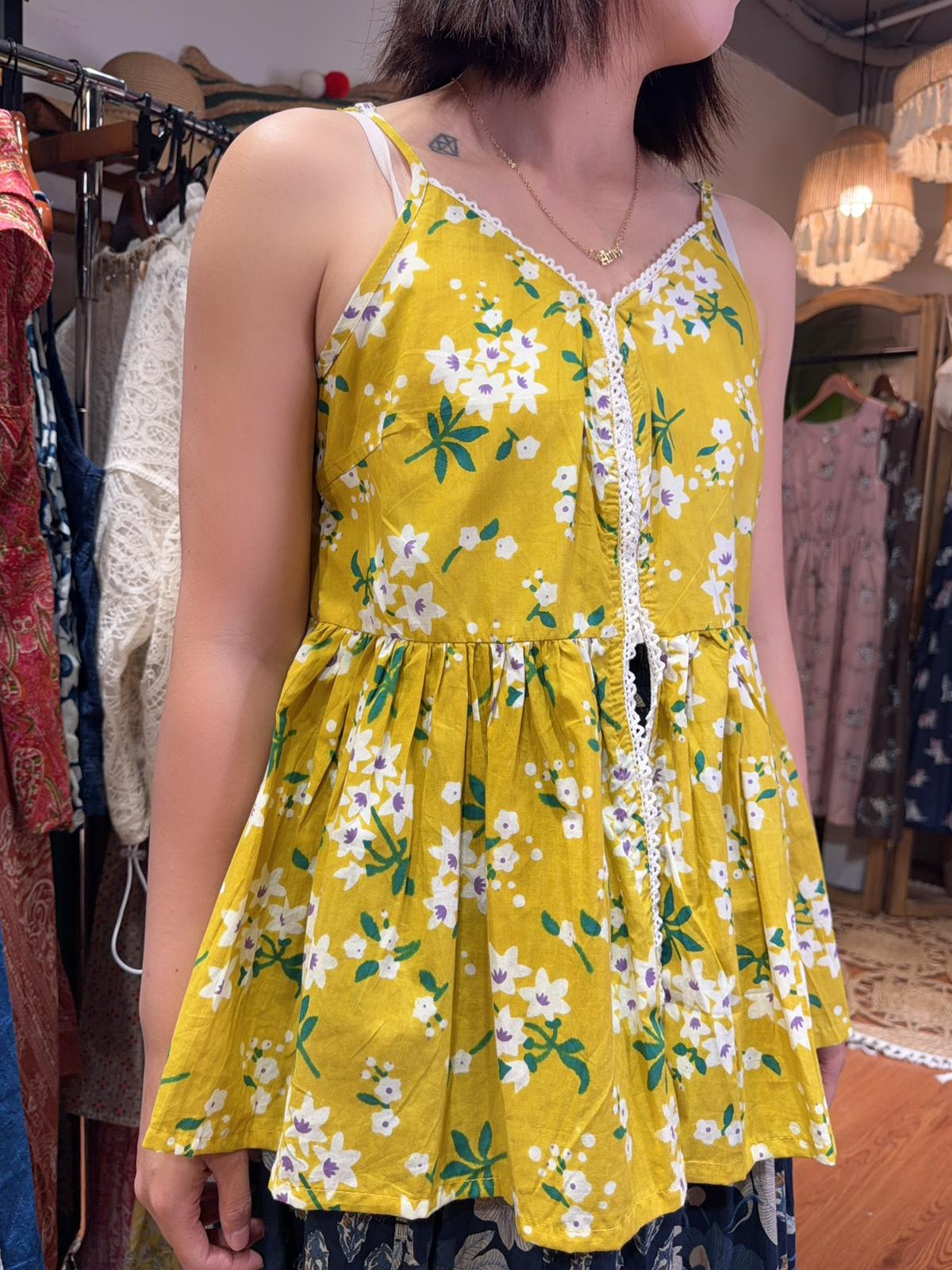 2182 Mustard Floral SL Top