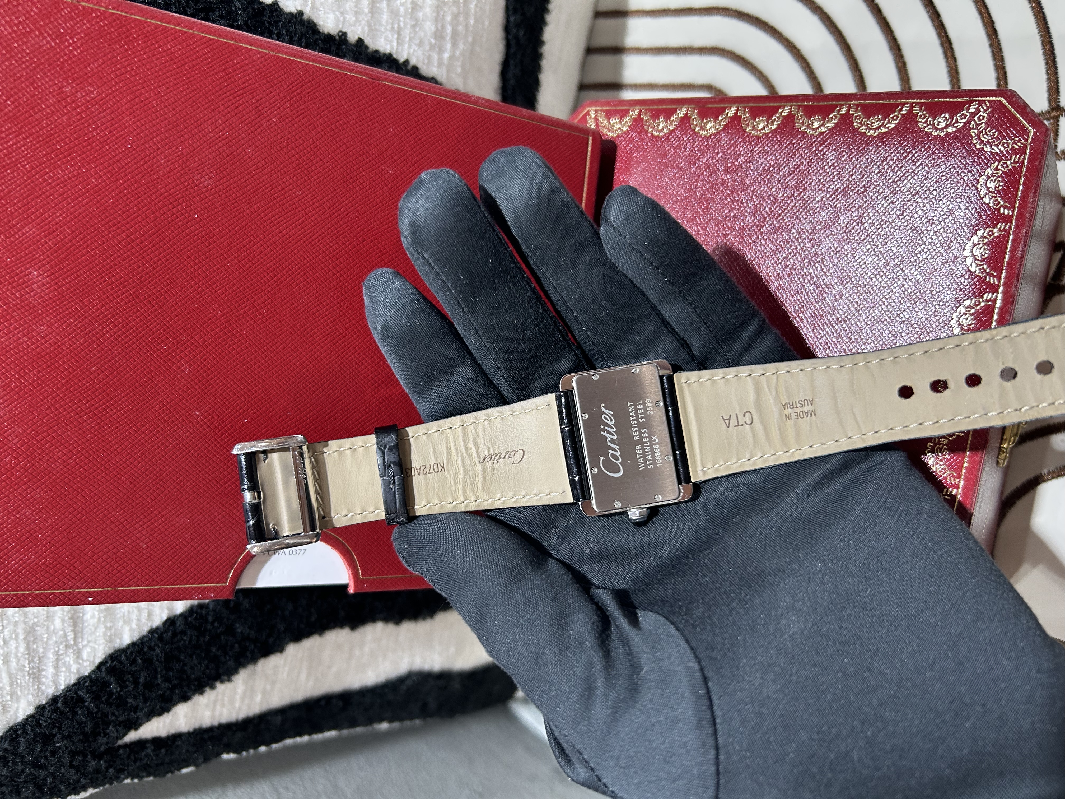 Cartier Tank Divan Stainless Steel Black Crocodile Skin Quartz Watch 100%Authentic, 95%New ✅07證書✅Box✅Booklet