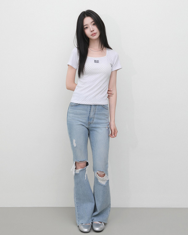 MuahMuah SQUARE NECK DOT HALF SLEEVE