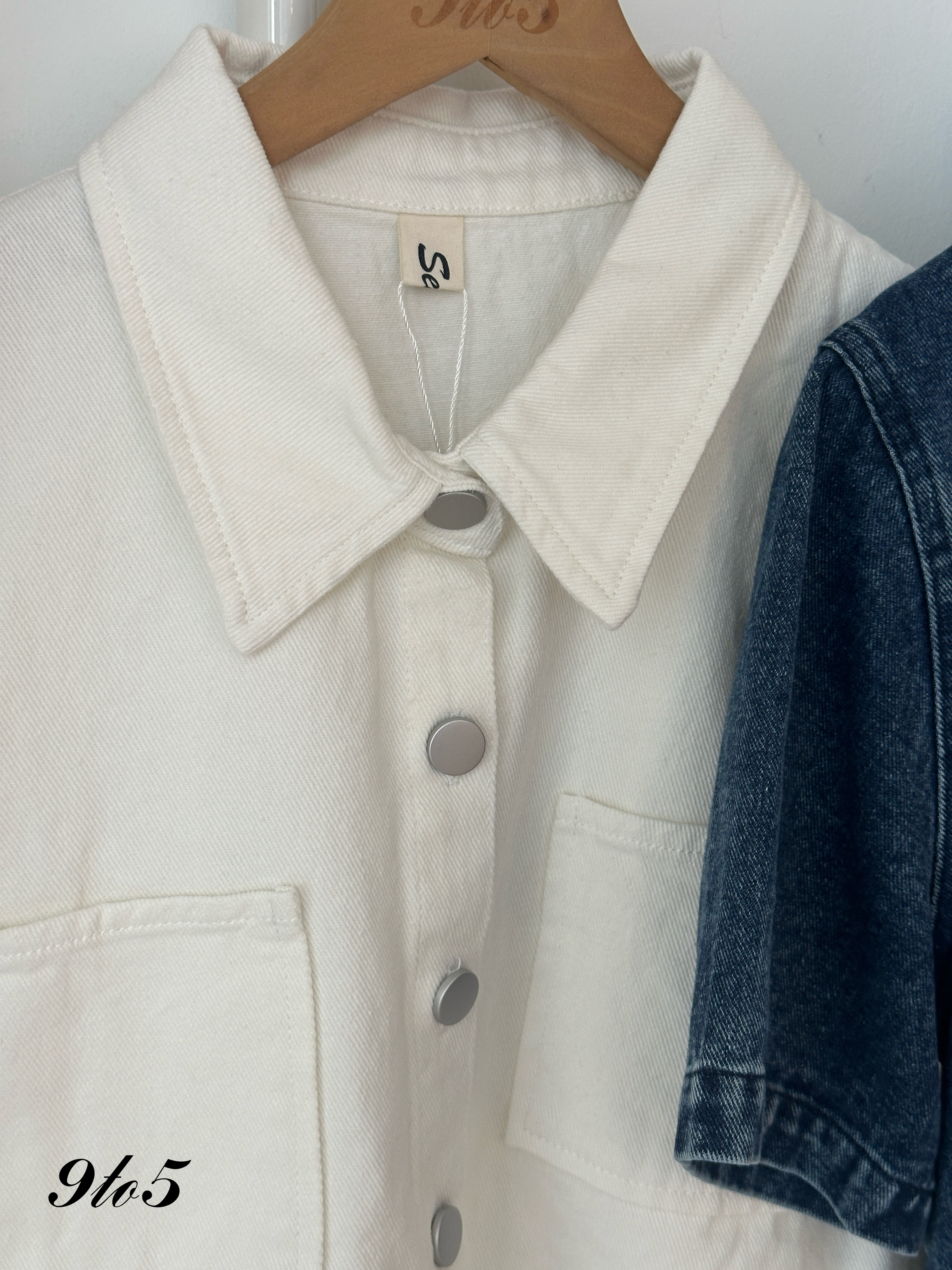 T4031 Denim Crop Jacket - Blue & White