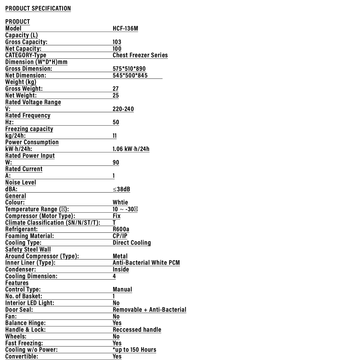 Haier 136L Chest Freezer (HCF-136M)