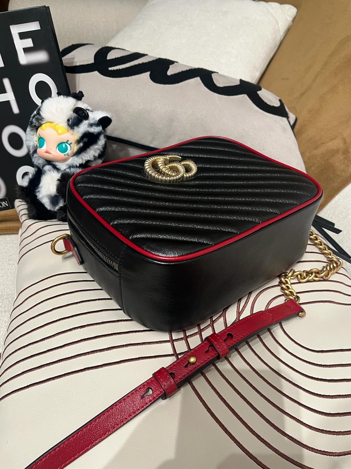 Gucci GG Marmont Matelassé Bag, vanity Camera Bag Bamboo Top Handle 2way bag 100%Authentic ,98%new ✅dust bag