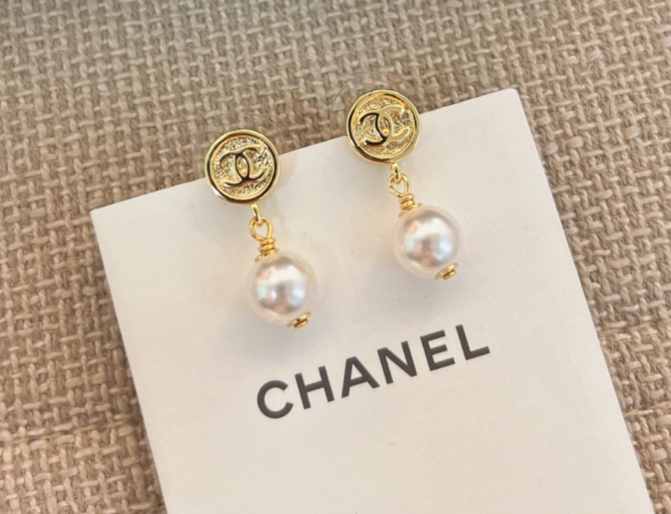 【原單】CHANEL CC金幣珍珠吊墜耳環-連禮盒