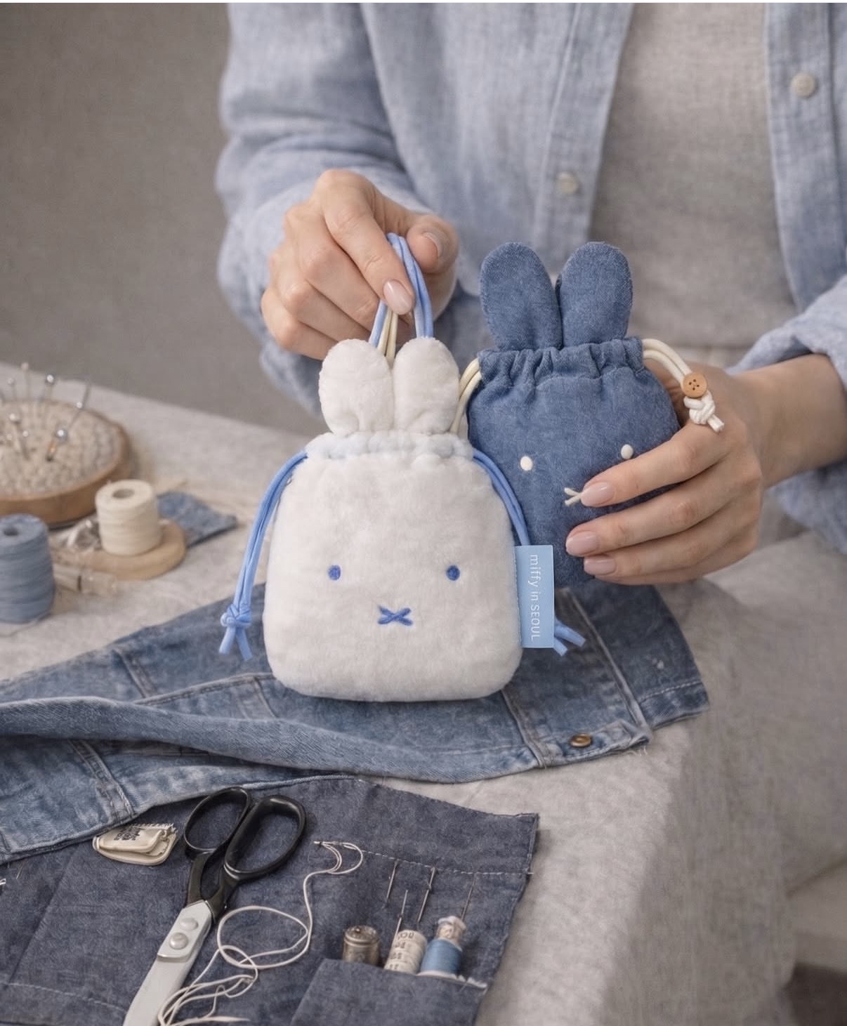 救救3小兔B行動 新登場 [韓國直送] Miffy in Seoul限定 Denim牛仔布系列 索袋
