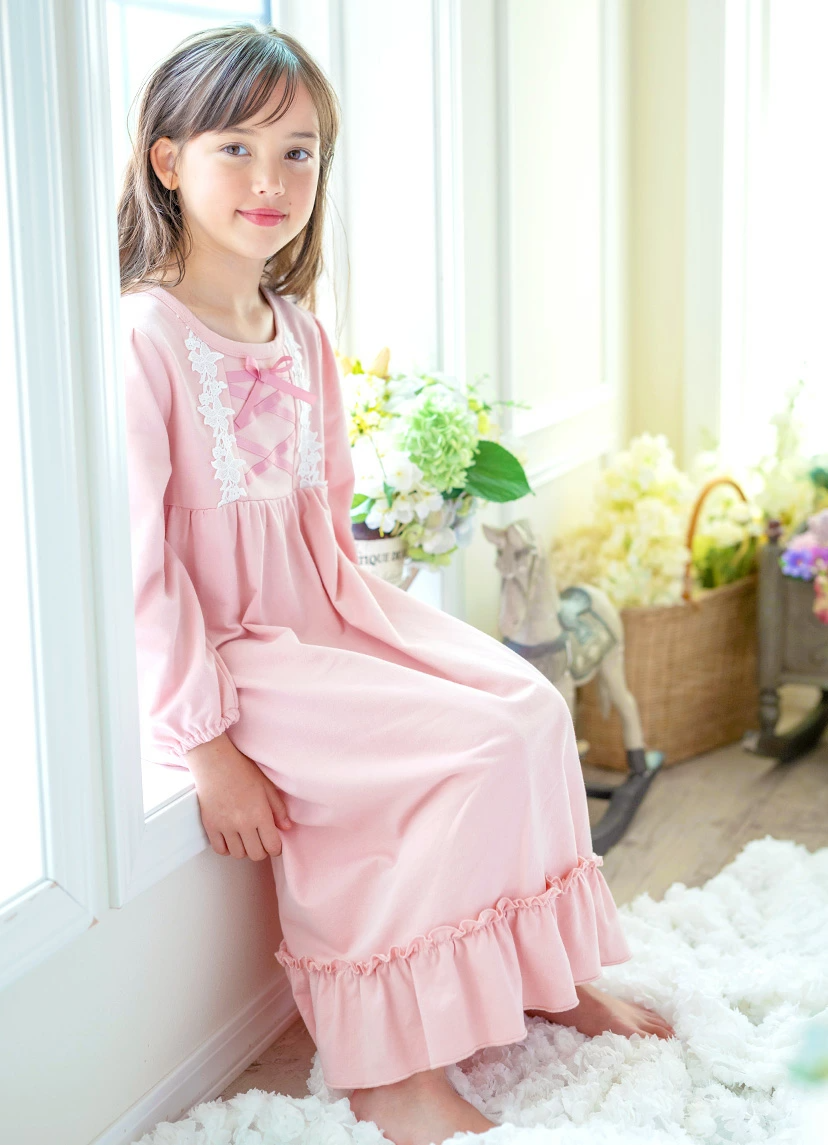 【⭐訂購⭐】 🇯🇵日本直送 🌀優雅少女 長袖蕾絲花邊 交叉緞帶 睡裙［3款選］🌀[ELCA-0133][260403]