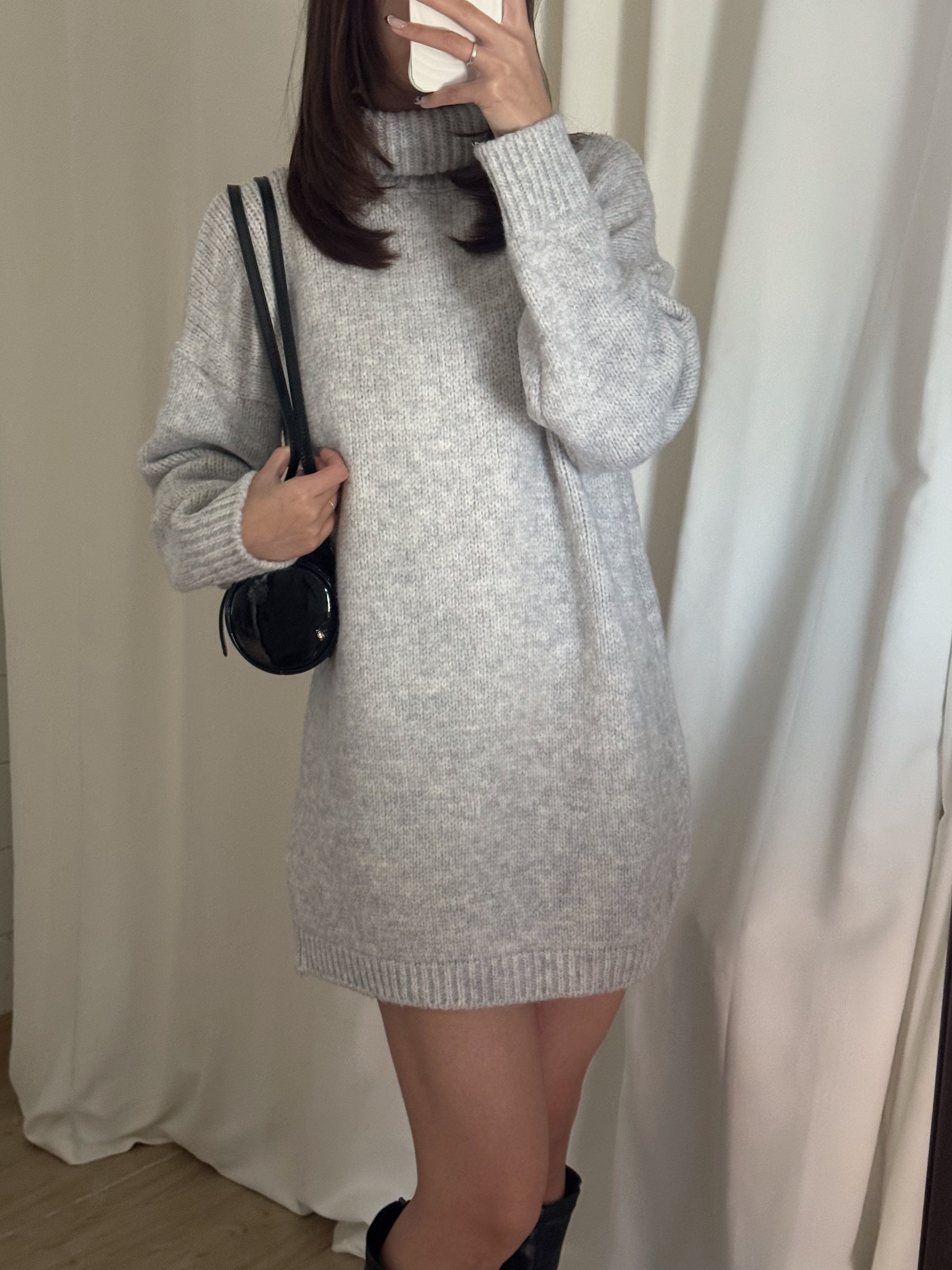 [高個子必入!]高領寬鬆針織連身裙(兩色入)