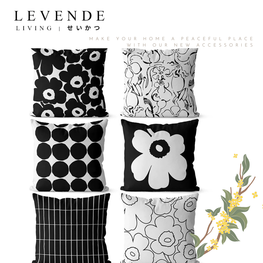 Levende 黑白幾何花朵抱枕套