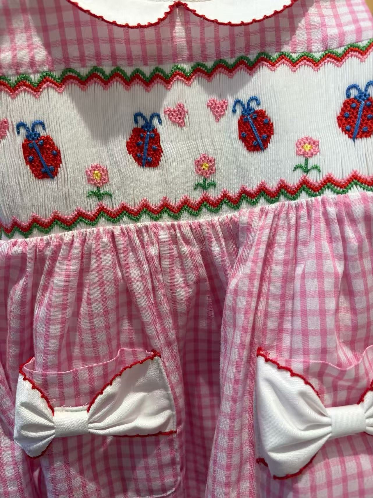 0630 打攬手工刺繡格仔連身裙