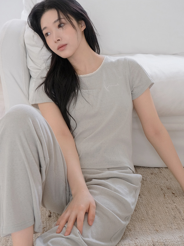 아일릿 펀칭 자수 반팔 잠옷 세트