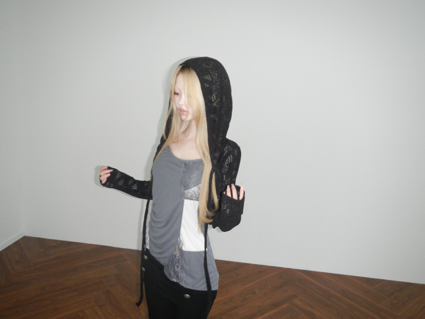 Cropped Hooded Knit Cardigan