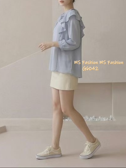 G6042 韓國🇰🇷靚料V領ruffle top