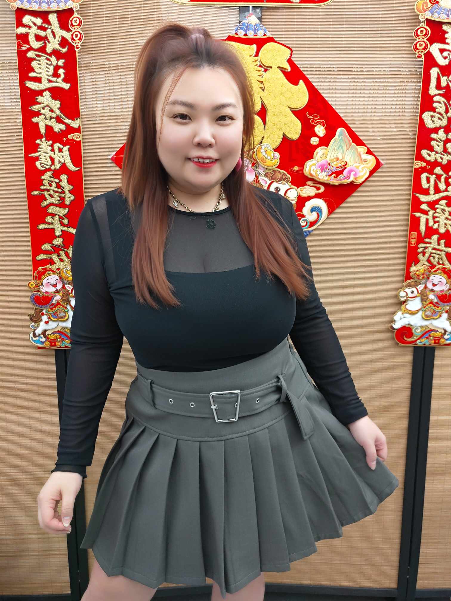 DDB04 6101(C9) 假腰带设计百褶裤裙