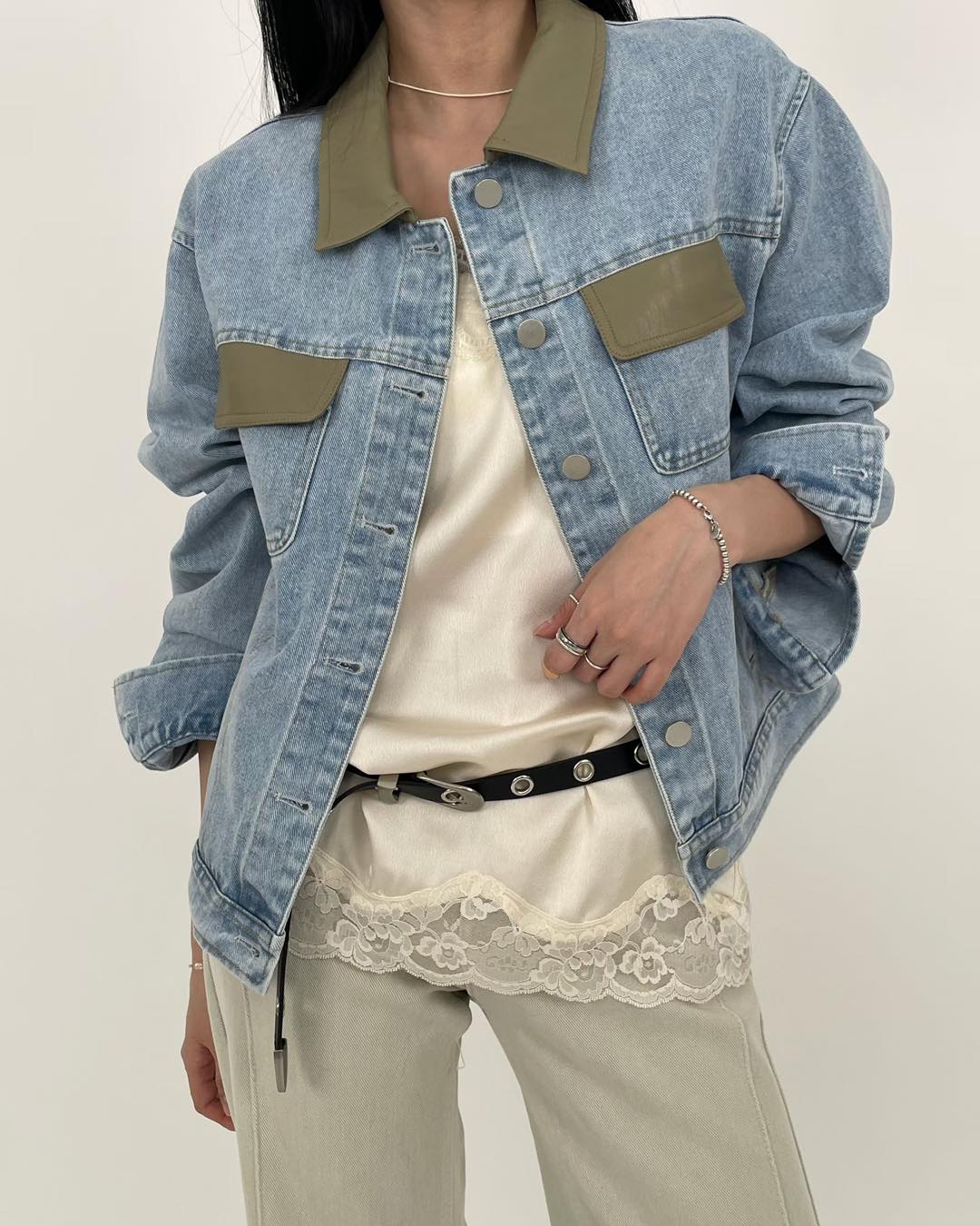 拼皮領牛仔外套