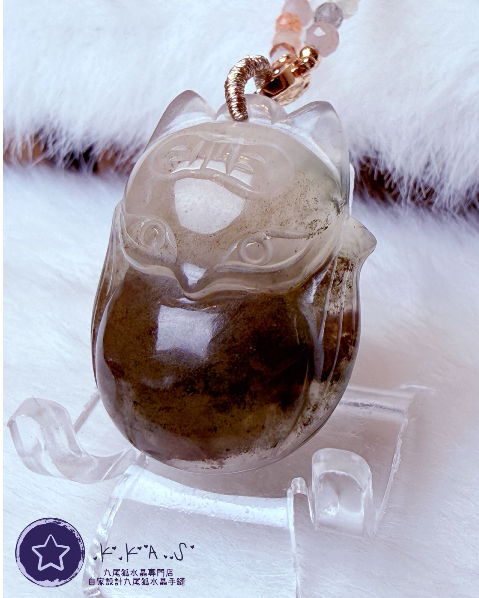 K00107 綠幽靈 蝴蝶結狐小妹 - 吊墜頸鏈/套鏈