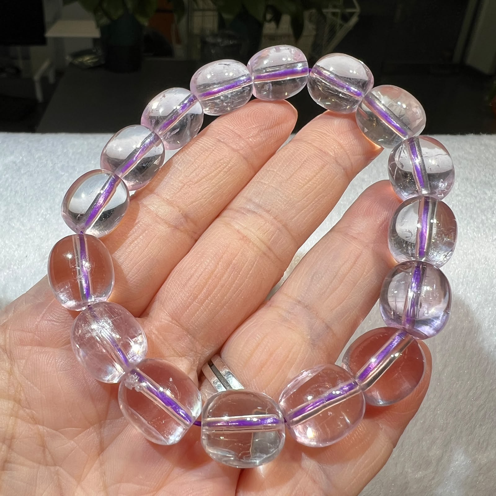 冰透紫鋰輝桶珠手串12mm+/- #CA0081