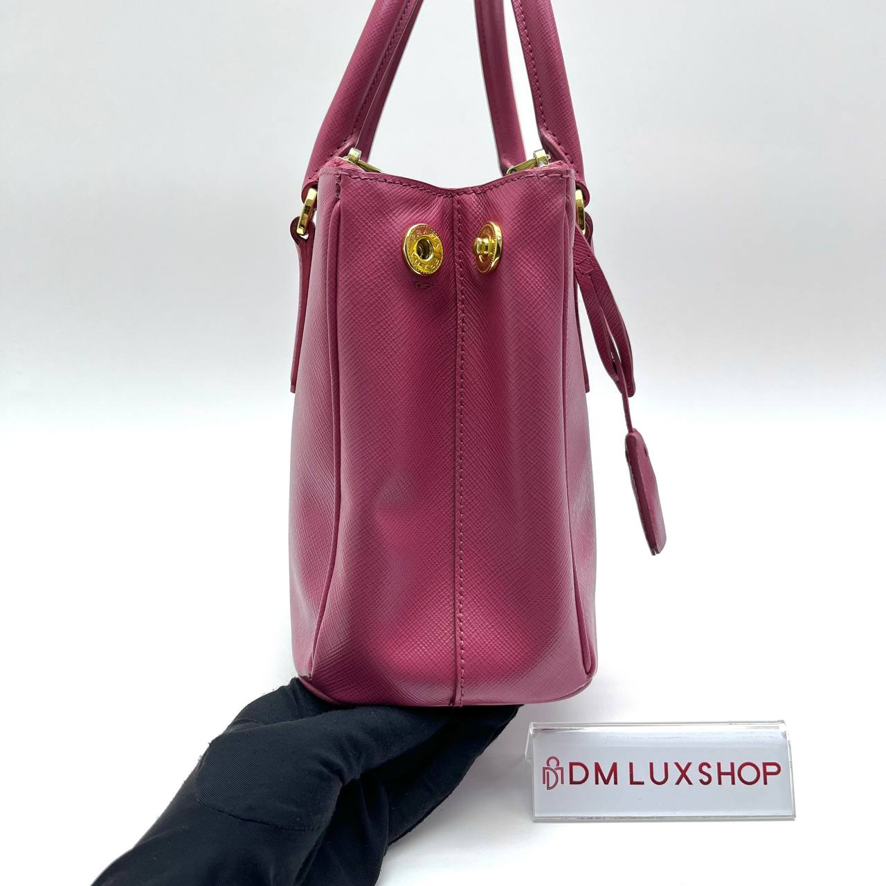 Prada Saffiano Magenta Pink Small Double Zip Galleria Lux Tote GHW