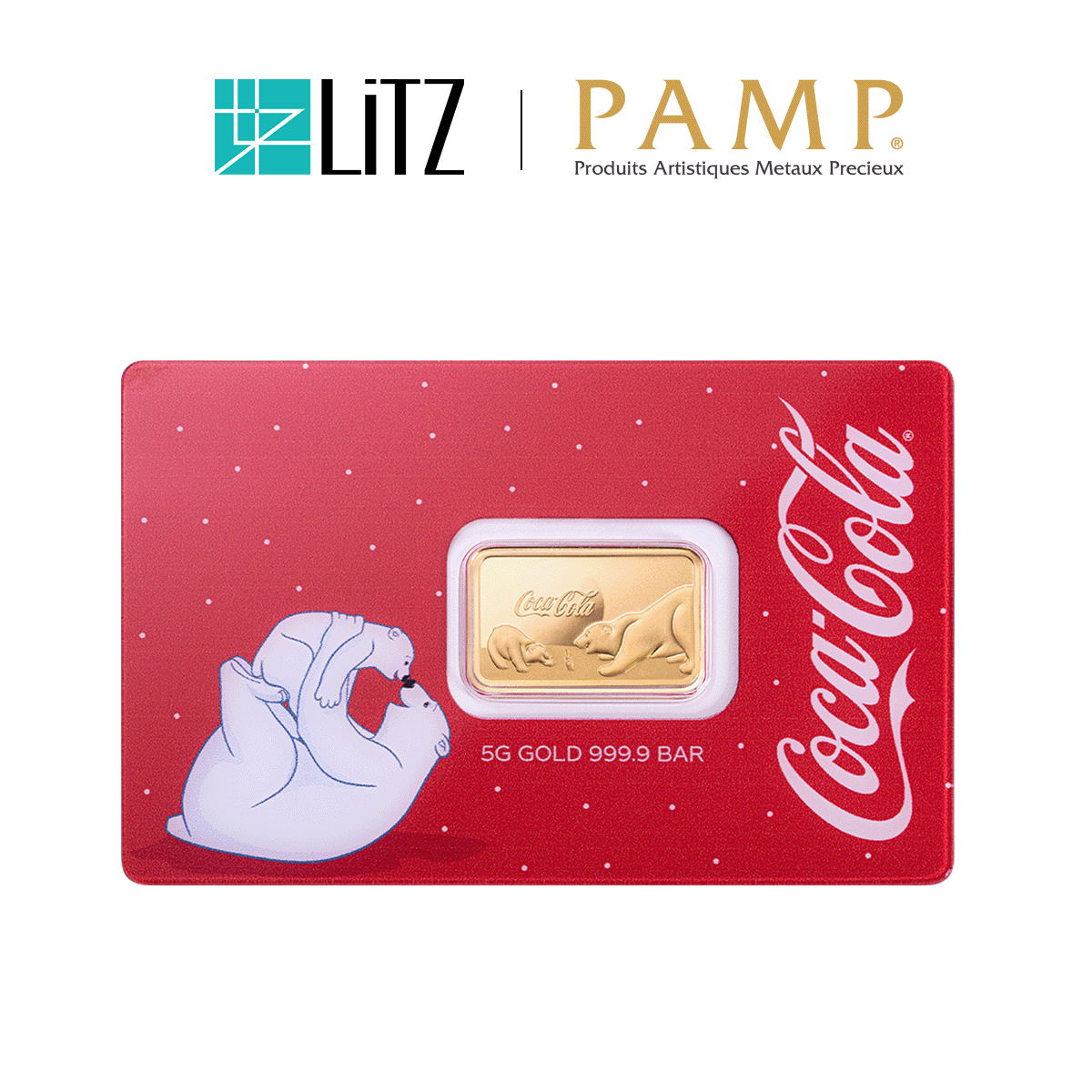 [5 gram] LITZ PAMP Suisse x Coca-Cola® Holiday Polar Bears Limited Edition Gold Bar (999.9) PG028