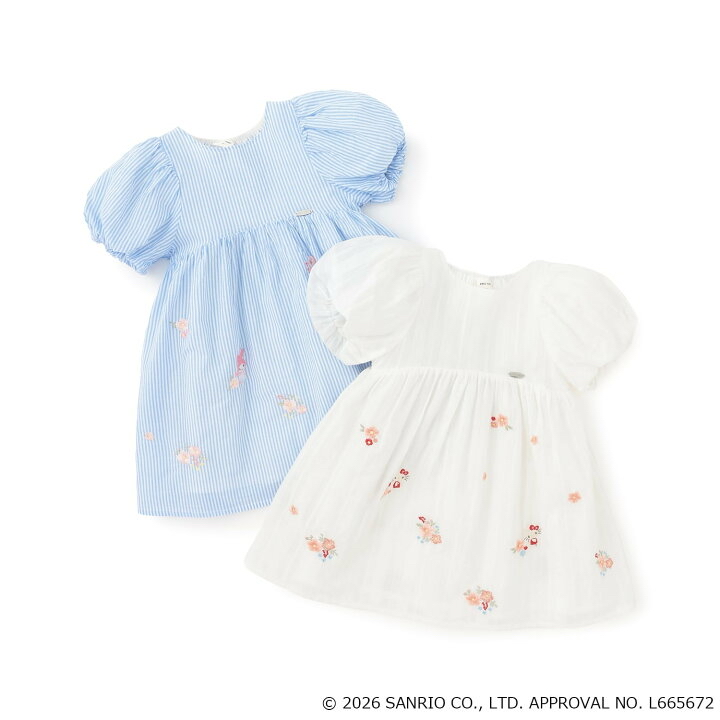 🇯🇵預訂 日本直送🇯🇵Petit Main x Sanrio系列兩色人物花卉刺繡泡泡袖連身裙
