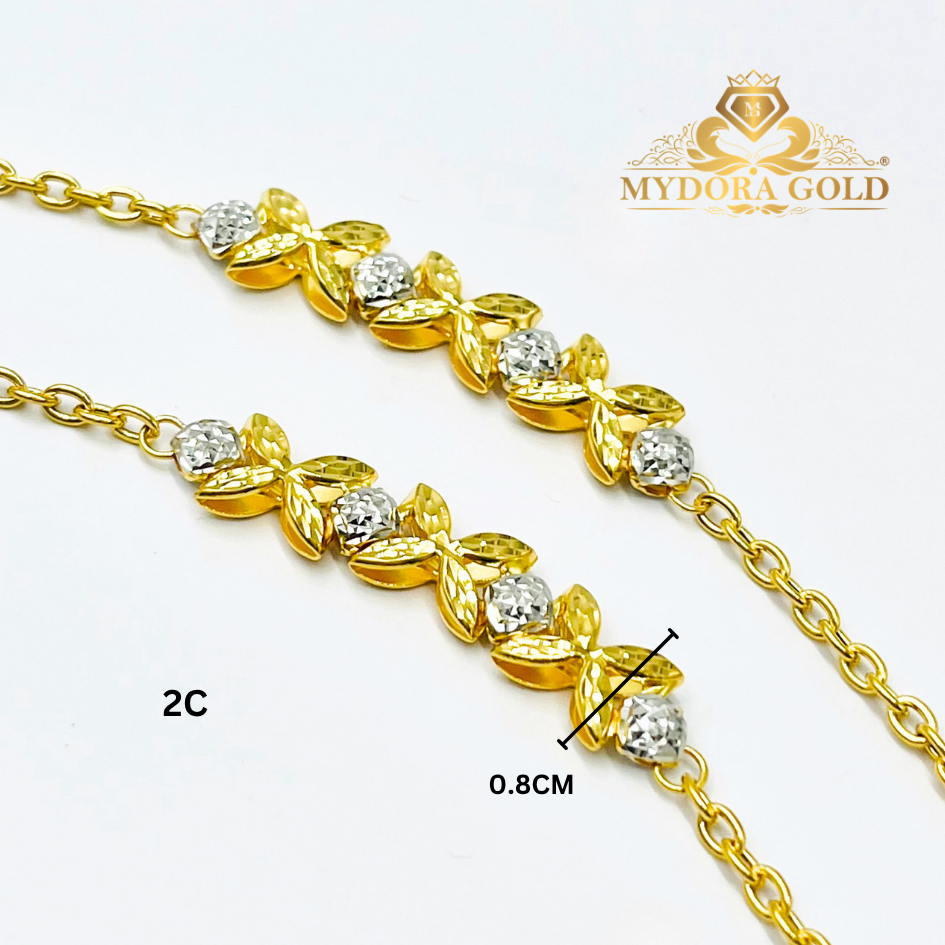 MYDORA Rantai Tangan Sauh Licin Bunga Marissa l EMAS 916/22K