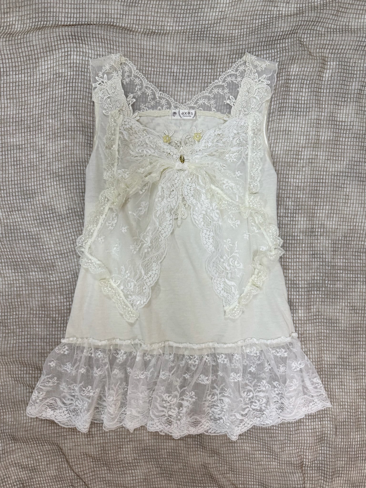 Axes Femme Dollcore Big Bow Layered Lace Hem Tunic Tank