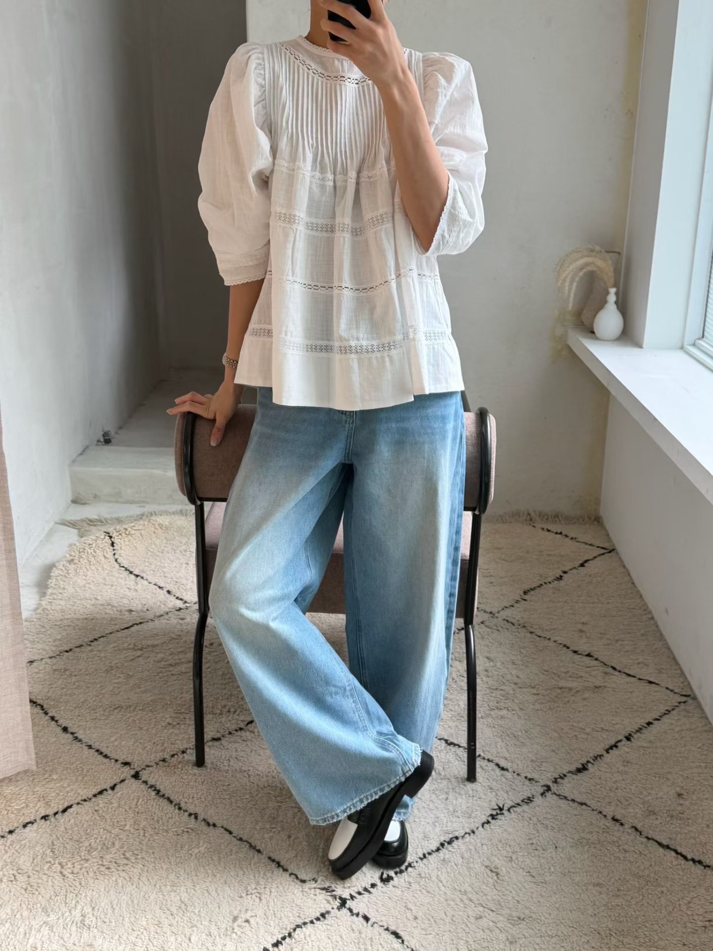 AMORA pleated lace blouse 