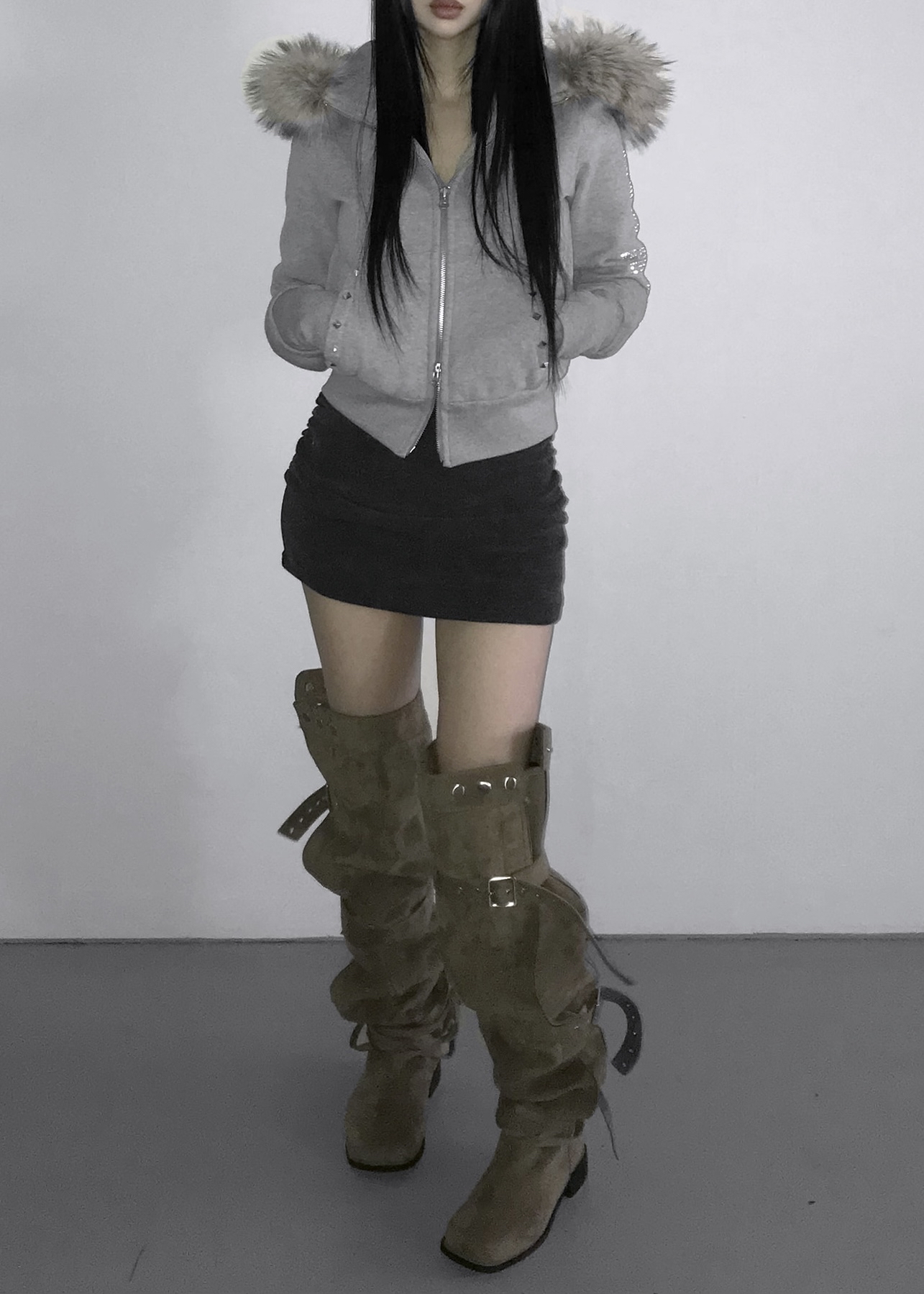 Suede Buckle Long High Boots