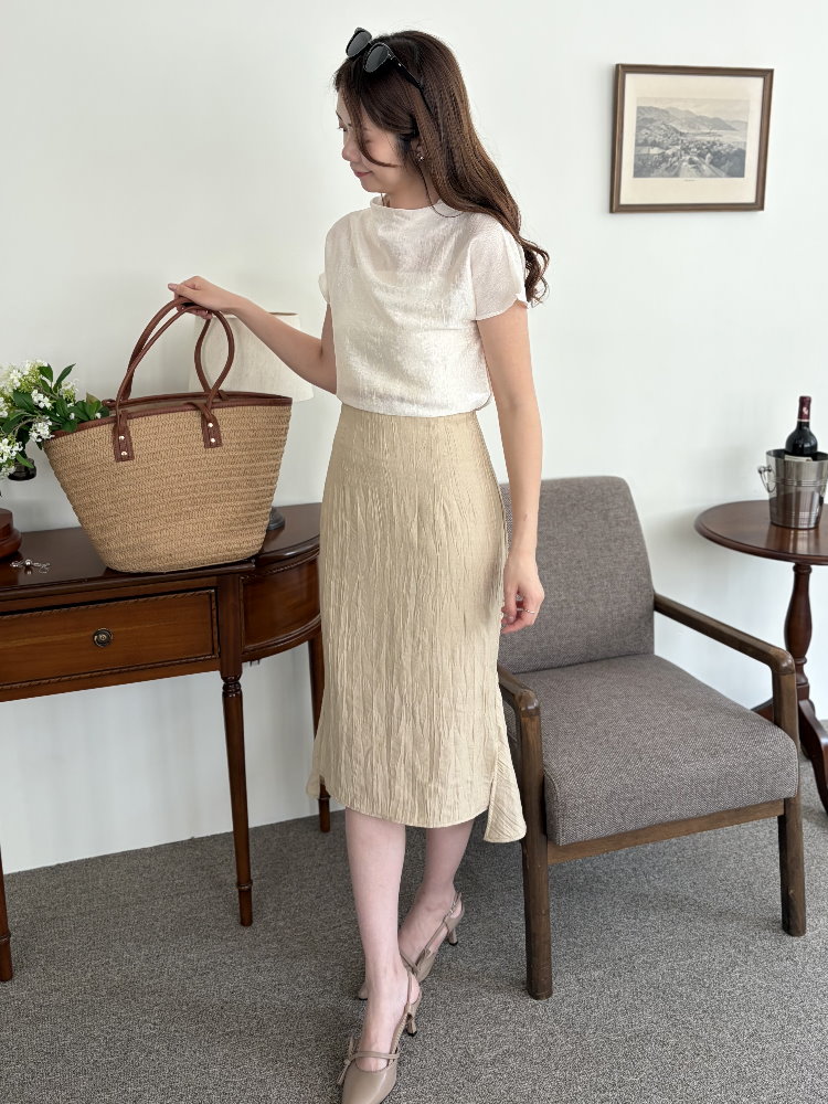 Crinkle Mermaid Skirt (Warm Beige)