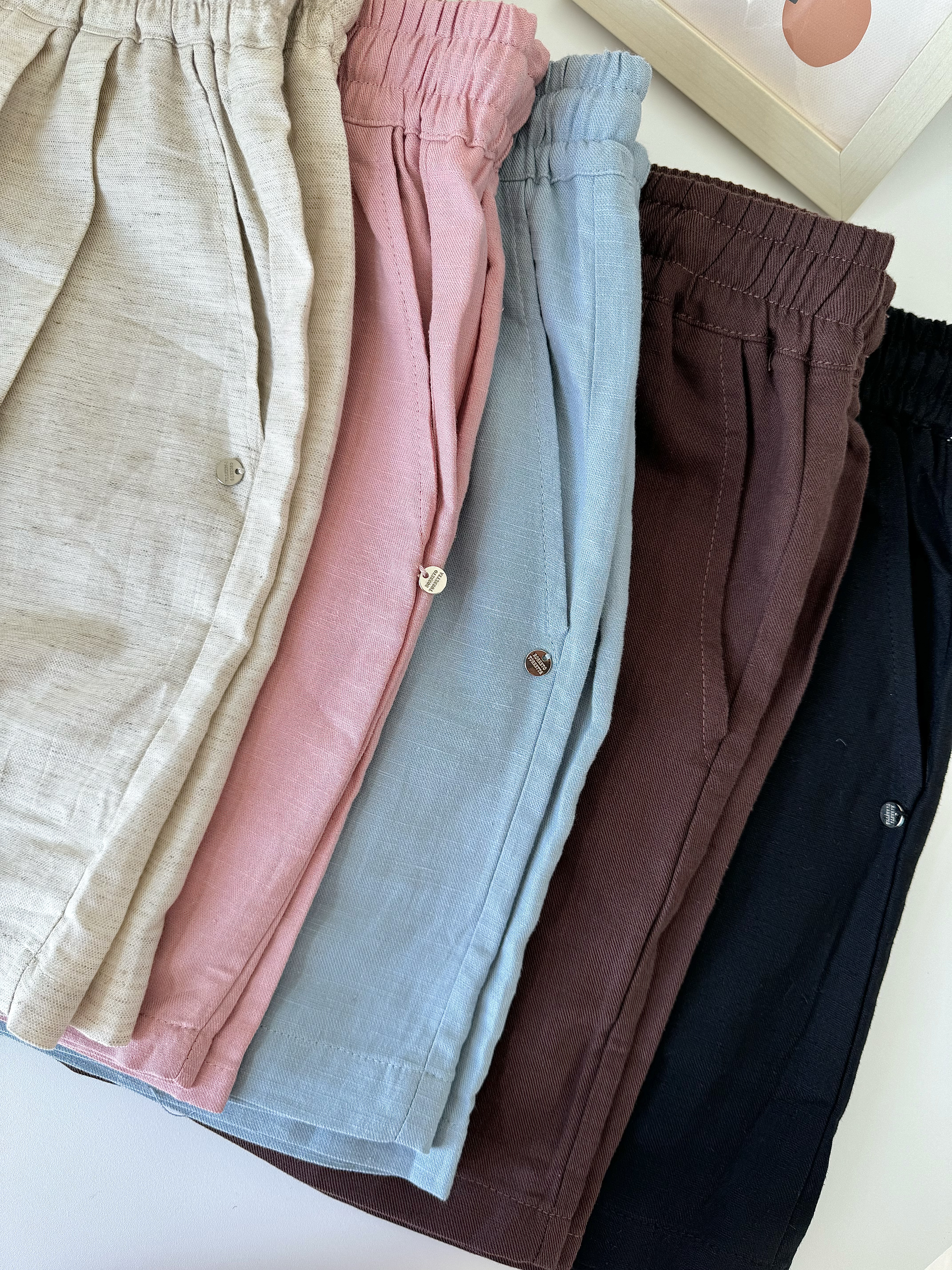 High Waist Cotton Linen Casual Short 韩系高腰棉麻休闲抽绳短裤 （ 5 Colors )