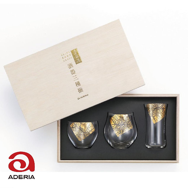 日本製 Aderia 石塚硝子 金羅凛酒器三種揃 酒杯