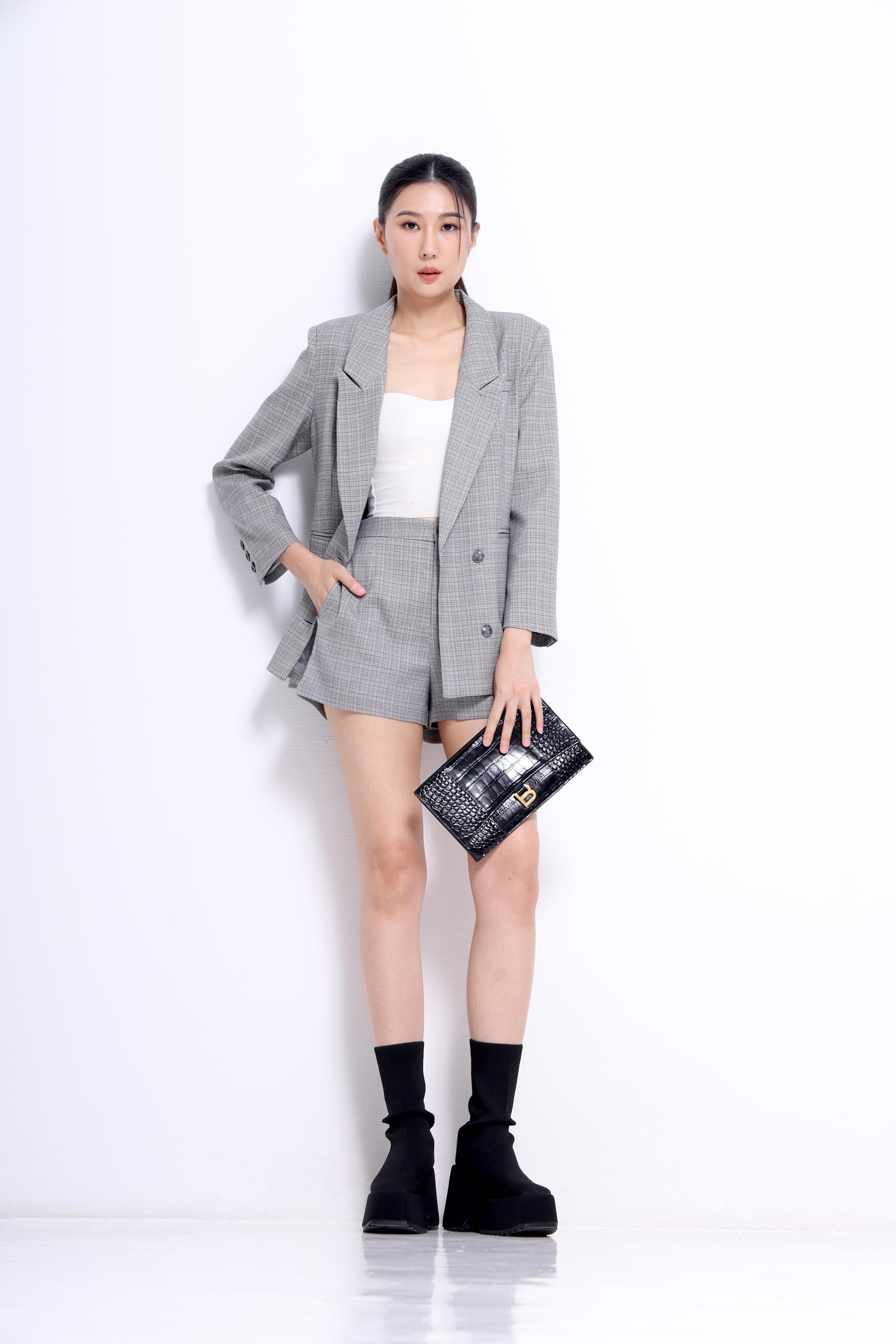 CB2722 PATTERNED MID LONG BLAZER JACKET