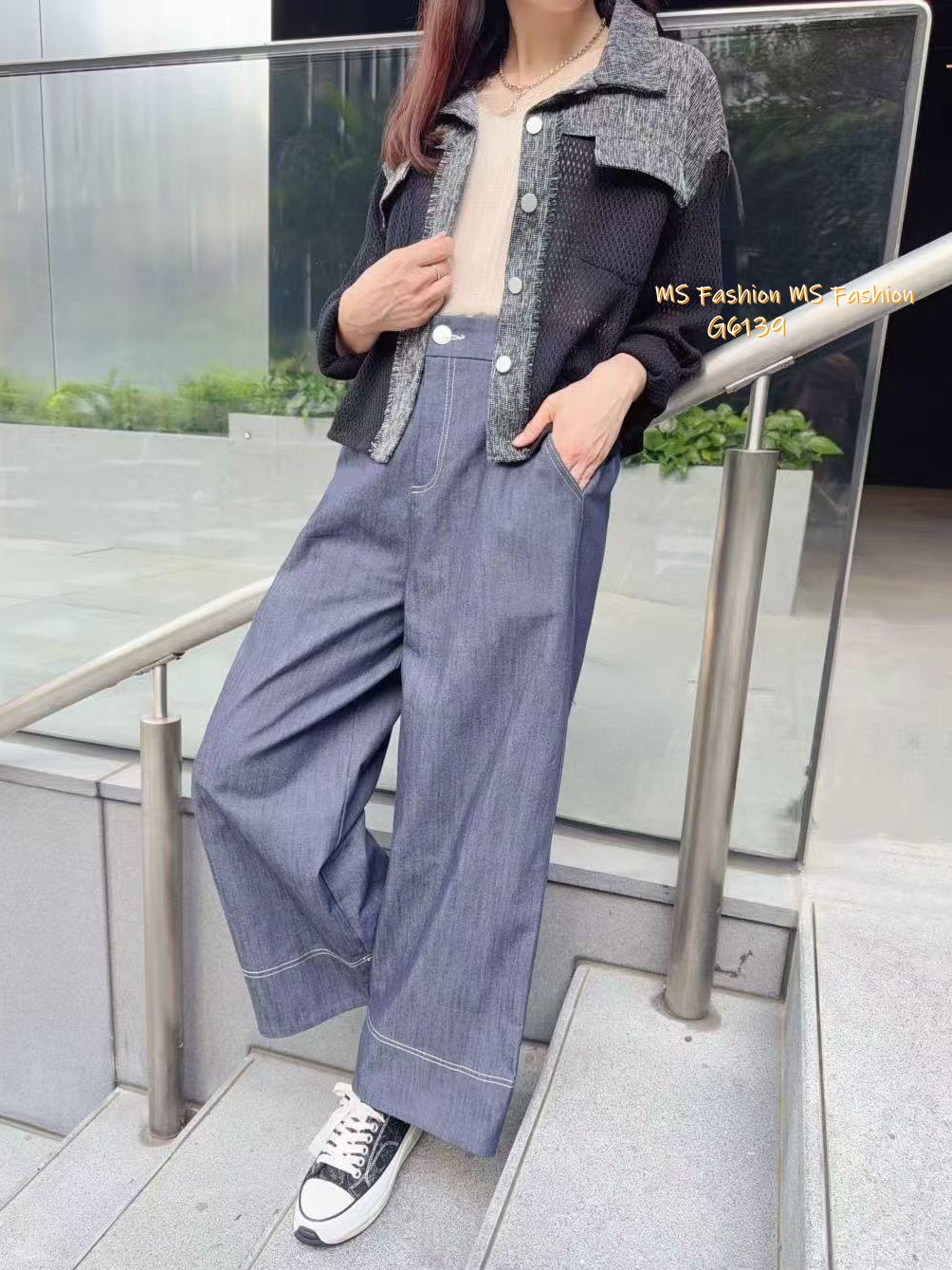 G6139 韓國🇰🇷雙色拼網料Top