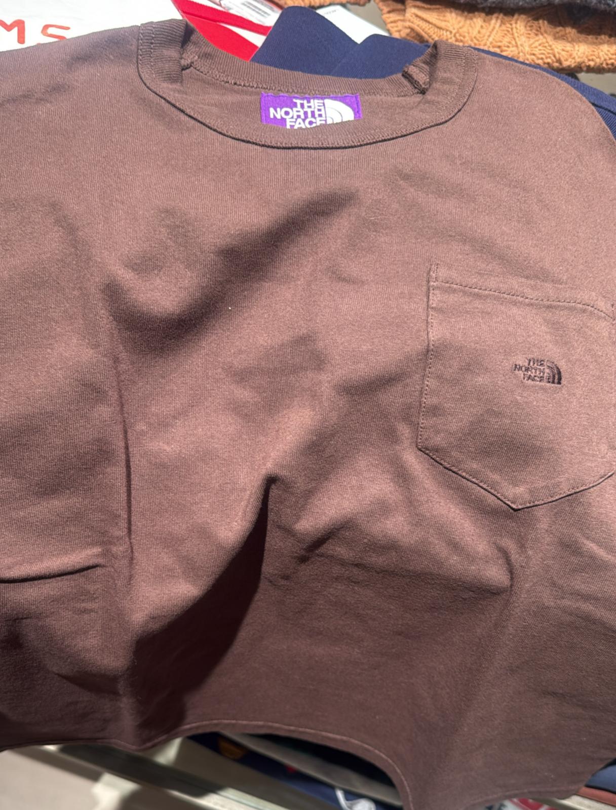 North face 紫label long sleeve pocket tee sale Brown