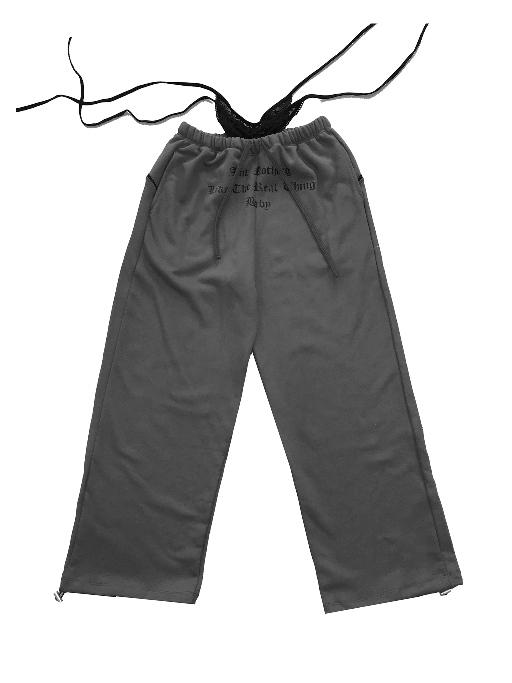 Layered Lace Waist Graphic Wide Leg Pants