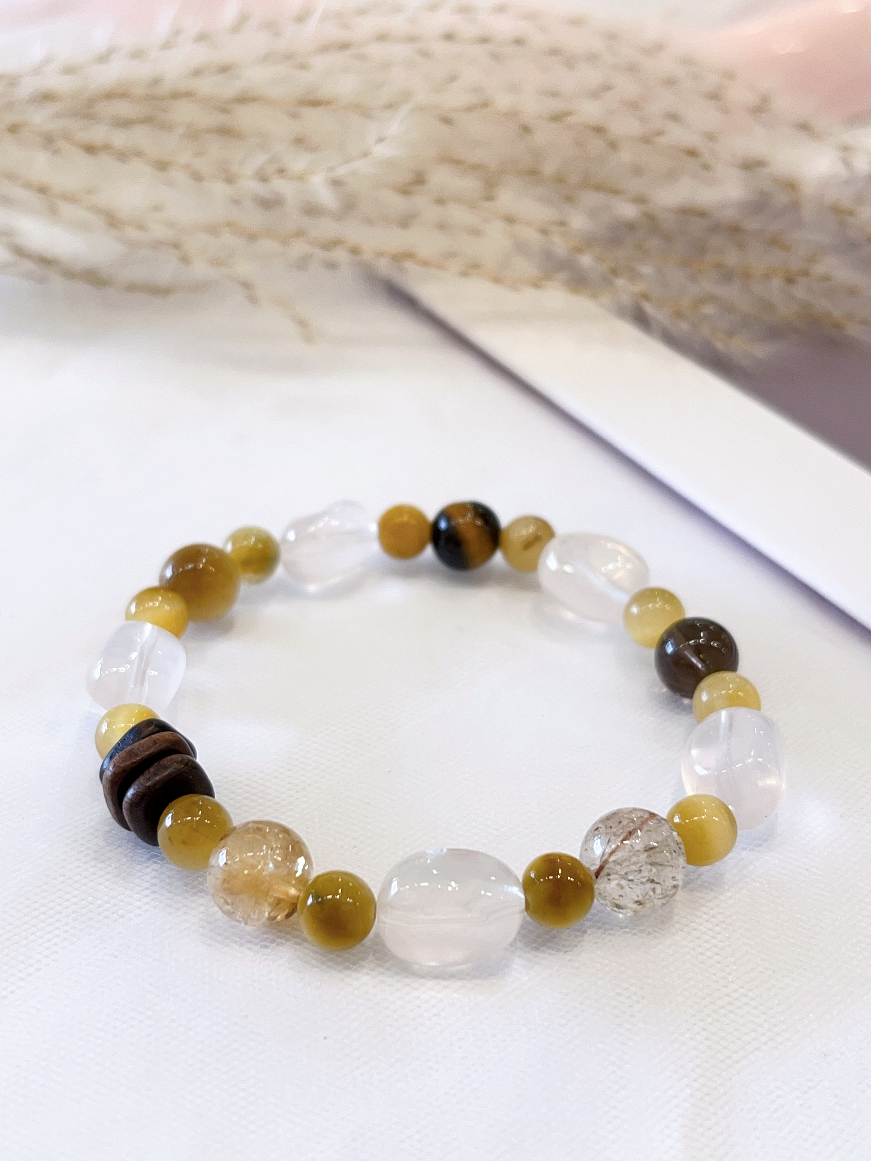 🐯 黄虎牙 × 金虎眼 × 茶晶 × 黄塔晶手串 Yellow Tiger Tooth, Tiger Eye, Smoky Quartz & Citrine | 6-8mm
