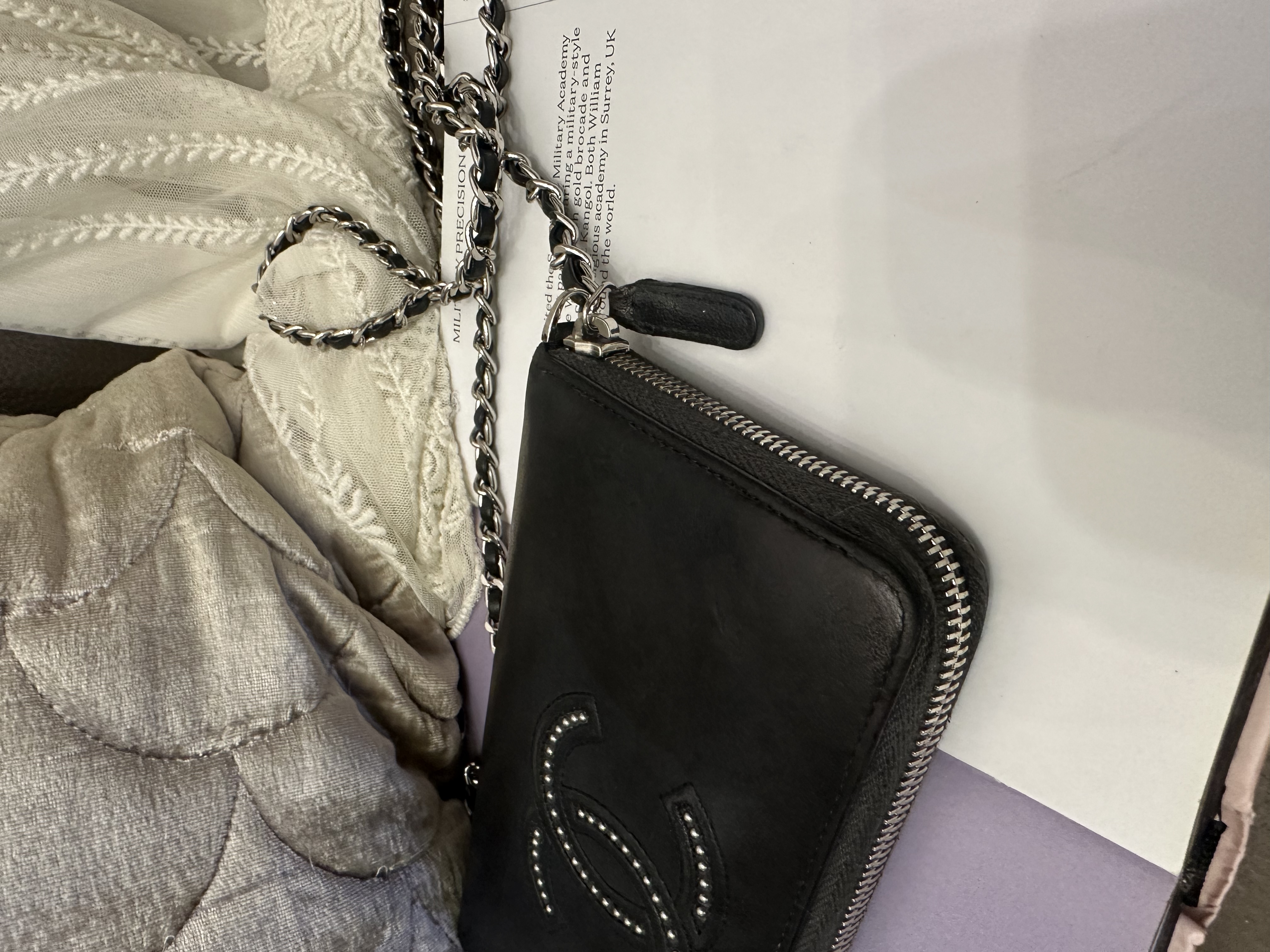 Chanel black leather long wallet