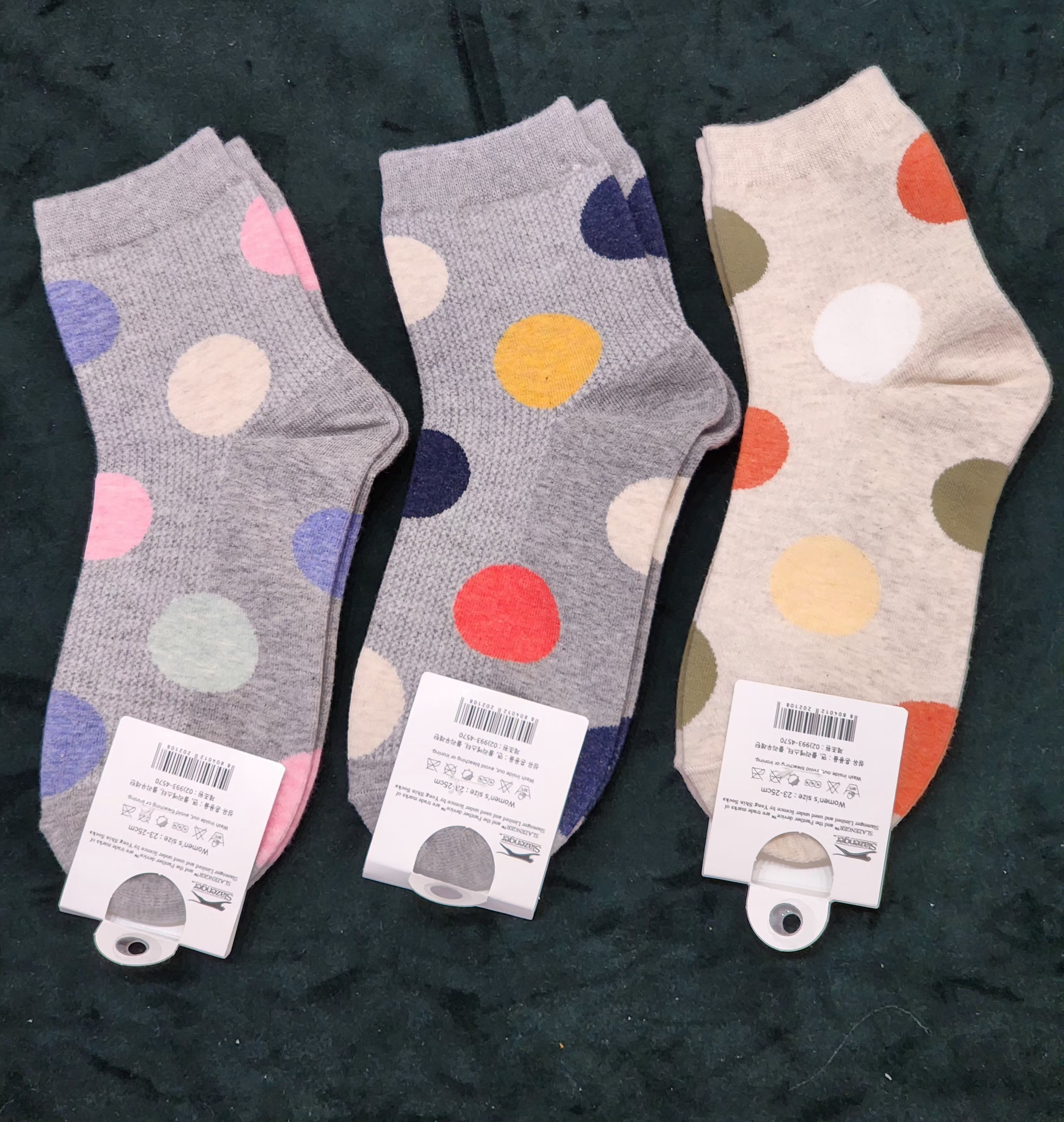 Slazenger Mid Socks Women White Yellow Orange Green Dots