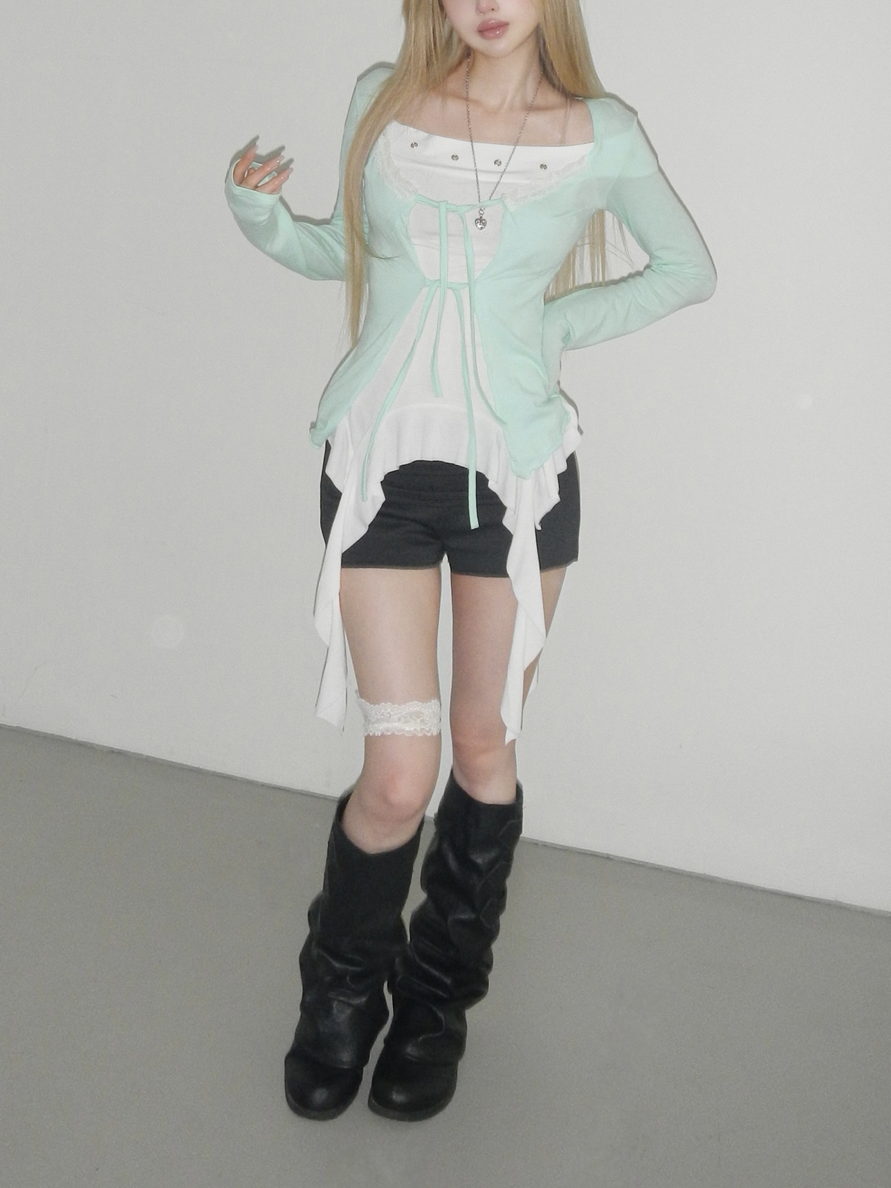 Soft Lace Trim Tie-Front Cardigan