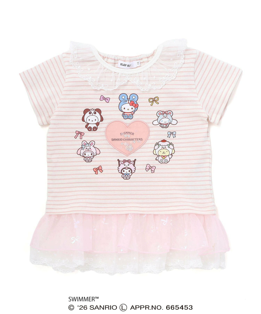🇯🇵預訂 日本直送🇯🇵Slap Slip x Swimmer x Sanrio系列兩色人物印花亮片愛心蕾絲荷葉邊領口條紋短袖上衣