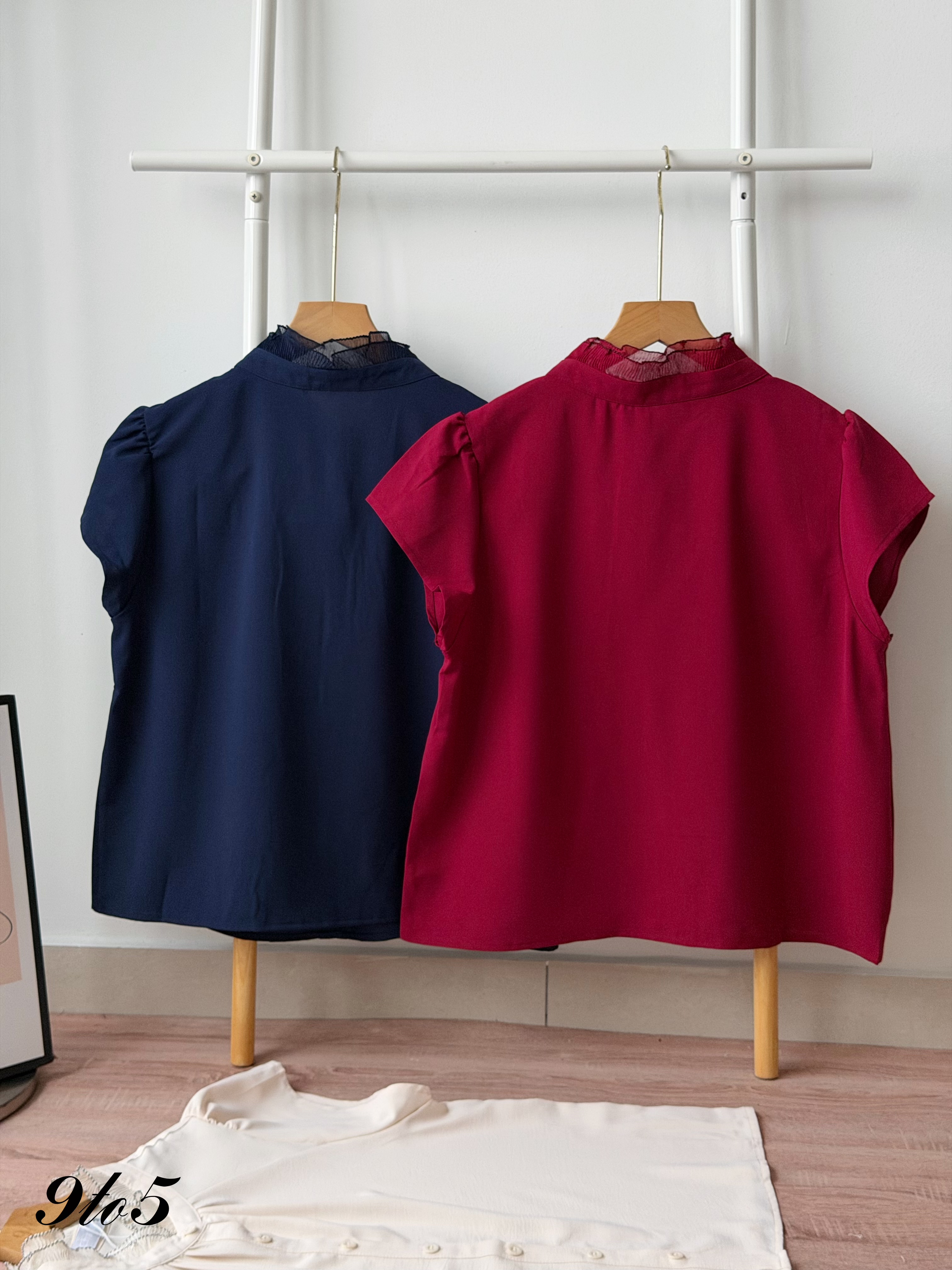T4504 Ruffle Stand Collar Blouse - 3 Colors 