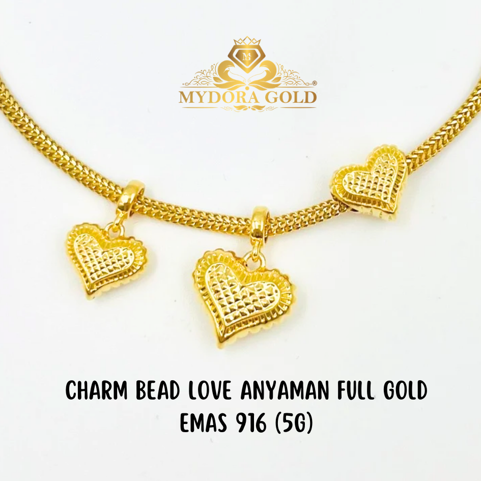 MYDORA Charm Bead Love Anyaman Full Gold (5G) l EMAS 916/22K