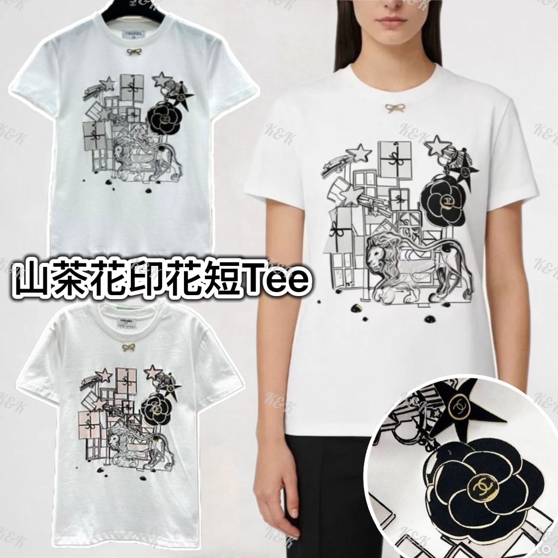 $190件。Ch*an*el 山茶花印花短Tee