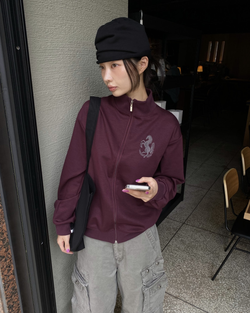 Graphic High-Neck Zip-Up