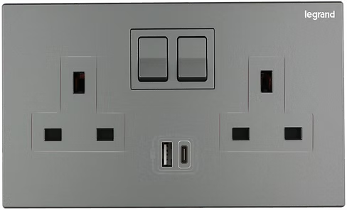 Legrand Galion 深沙銀 13A孖蘇有掣連Type A+C USB 插座