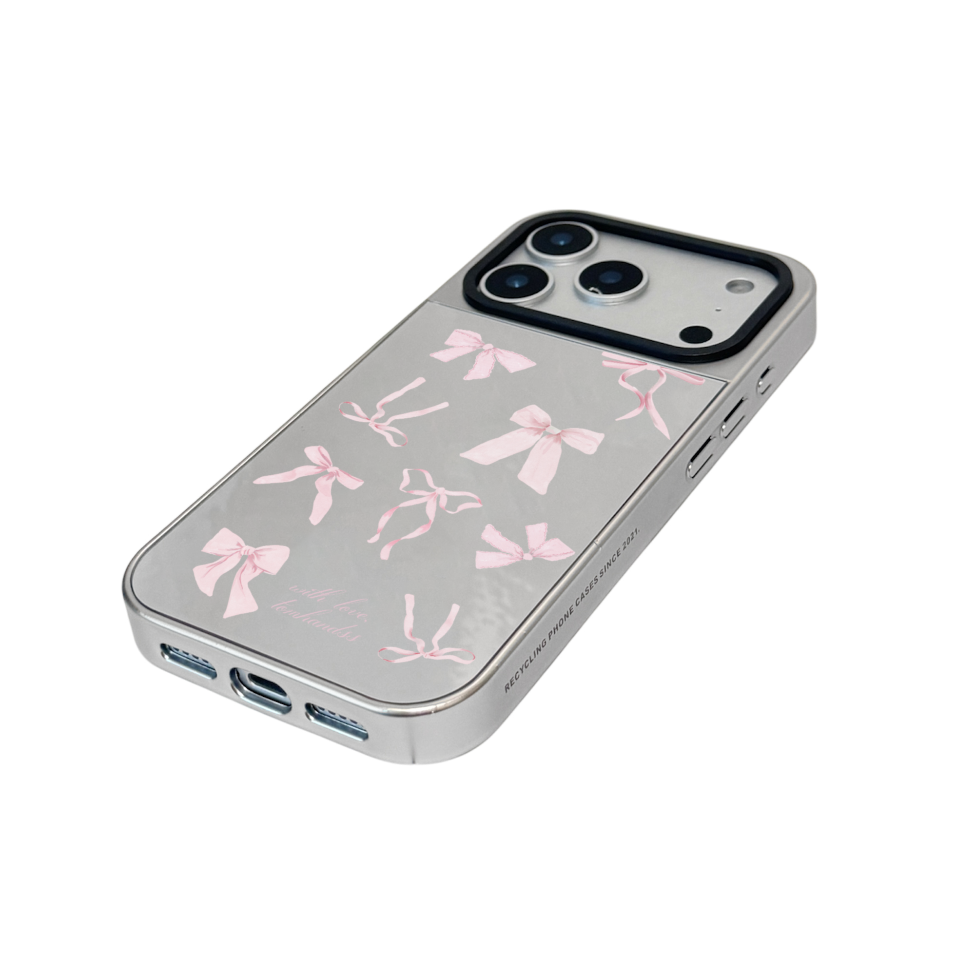【The French Candy Floss Ribbons*PINK*】銀框鏡面MagSafe iPhone Case